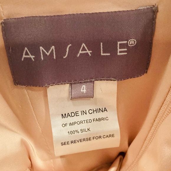 Amsale powder pink silk crinkle chiffon strapless dress with rosette detail. 4 - Picture 7 of 8